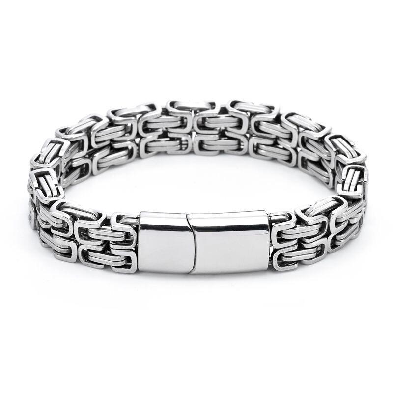 Stainless Steel Punk Byzantine Double Row Magnetic Clasp Bracelet Men Geometric Design Titanium SteelChain Handmade
