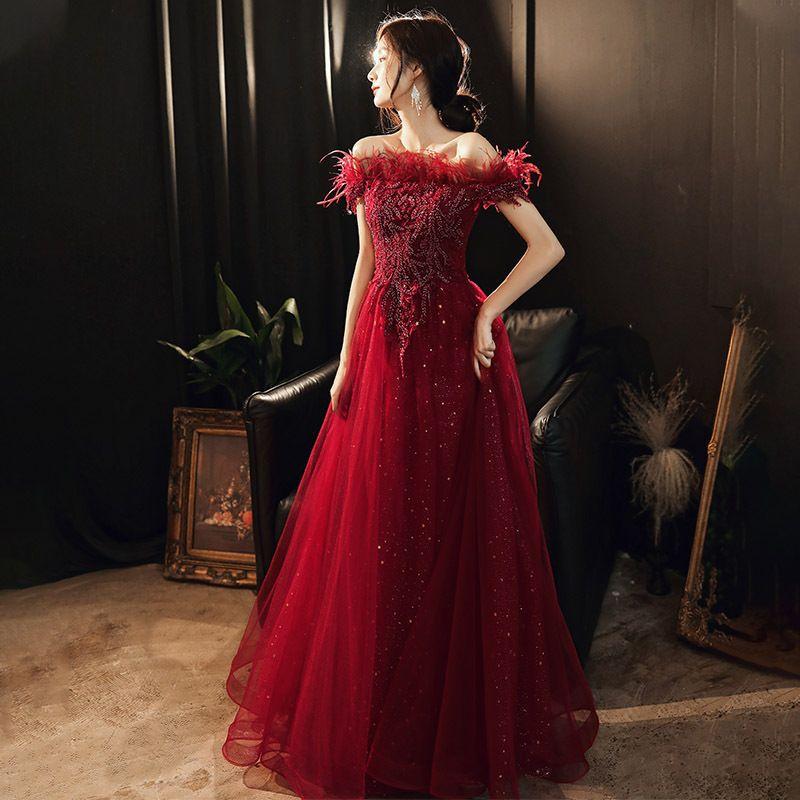 Rote Toast Braut 1011 Neues Hochzeitskleid Verlobungskleid Rückkehrkleid Atmosphärisch Sommer Lang