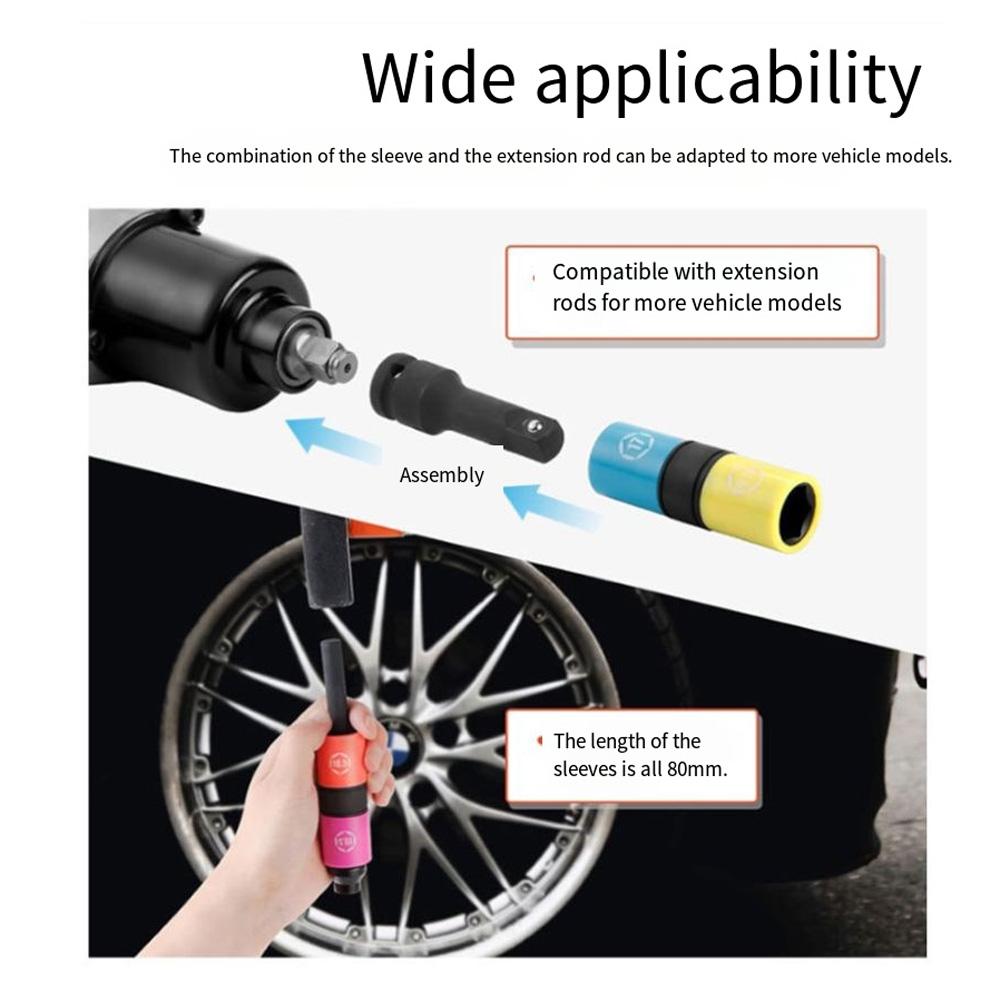 6pcs Nut Socket Adapter Extension Rod Double Head Lug Nut Socket 1/2'' Driver For Power Deep Socket Wrench 17-22mm Power Tool