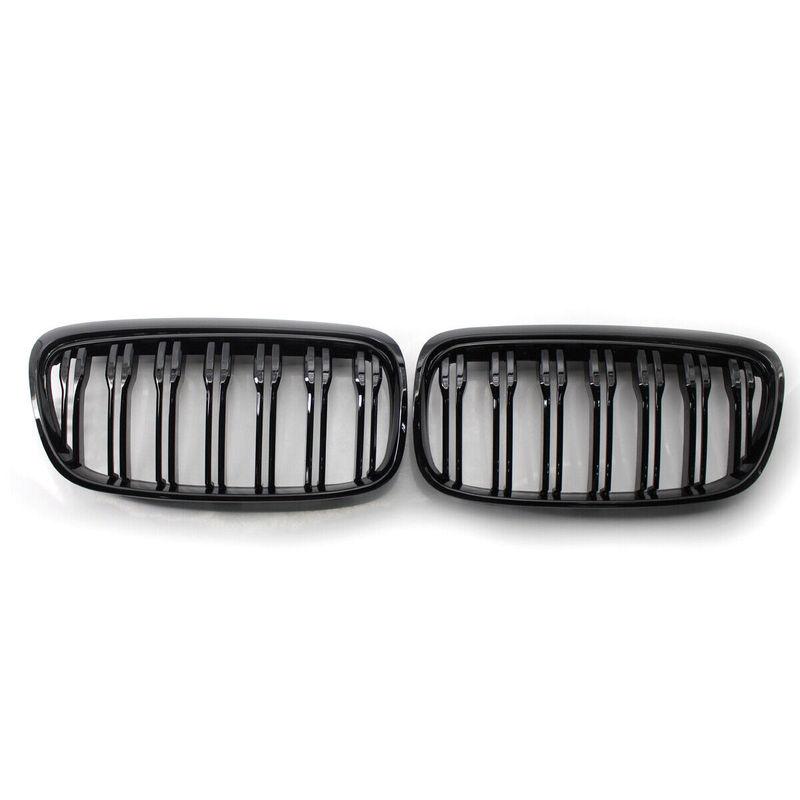 Pair Double Slat Kidney Grille Front Bumper Grill For BMW F45 F46 Tourer Pre-facelift 2014-2017 Gloss Black Car Accessories