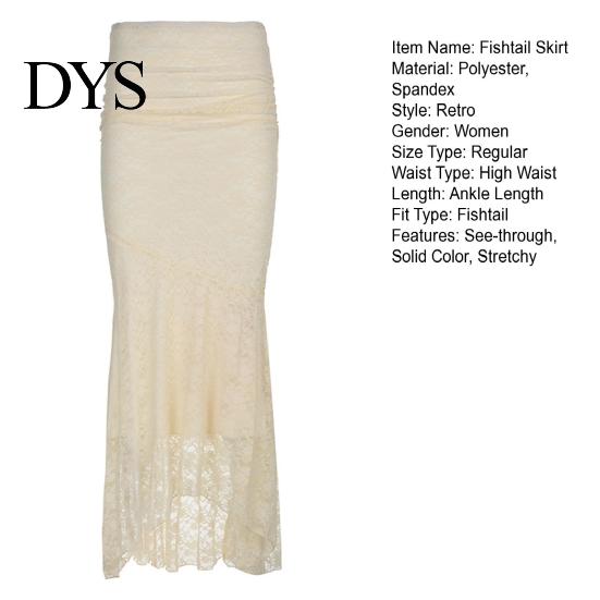 Solid Color Lace Gown Skirt Fishtail with Lining Retro Style Wedding Maxi Detachable Two-Piece Design Parties Weddings
