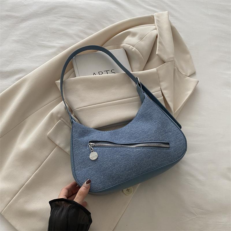 Stylish Korean-inspired Casual Moon Bag In Black Blue Brown Lake Blue And Cream For Trendy Street Fashion