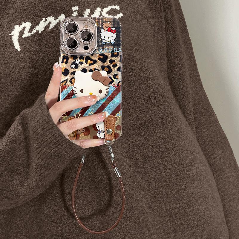 Leopard Print Kt Cat Doll for Apple 16promax Mobile Phone Case Iphone13 Glacier Pattern 15 with Lanyard 14 Women