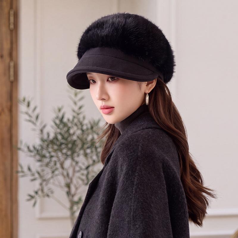 Women S Fleece Warm Octagonal Hat Retro Stitching Windproof