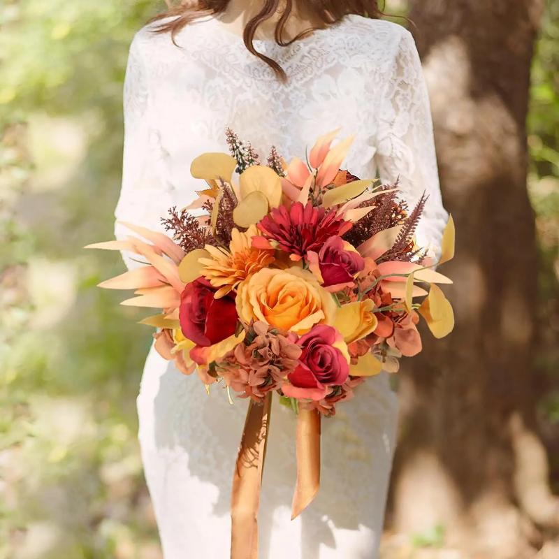 1PCS Boho Terracotta Bouquets Room Decor DIY Silk Artificial Flower Bridal Bouquet for Rustic Wedding Home Floral Centerpieces