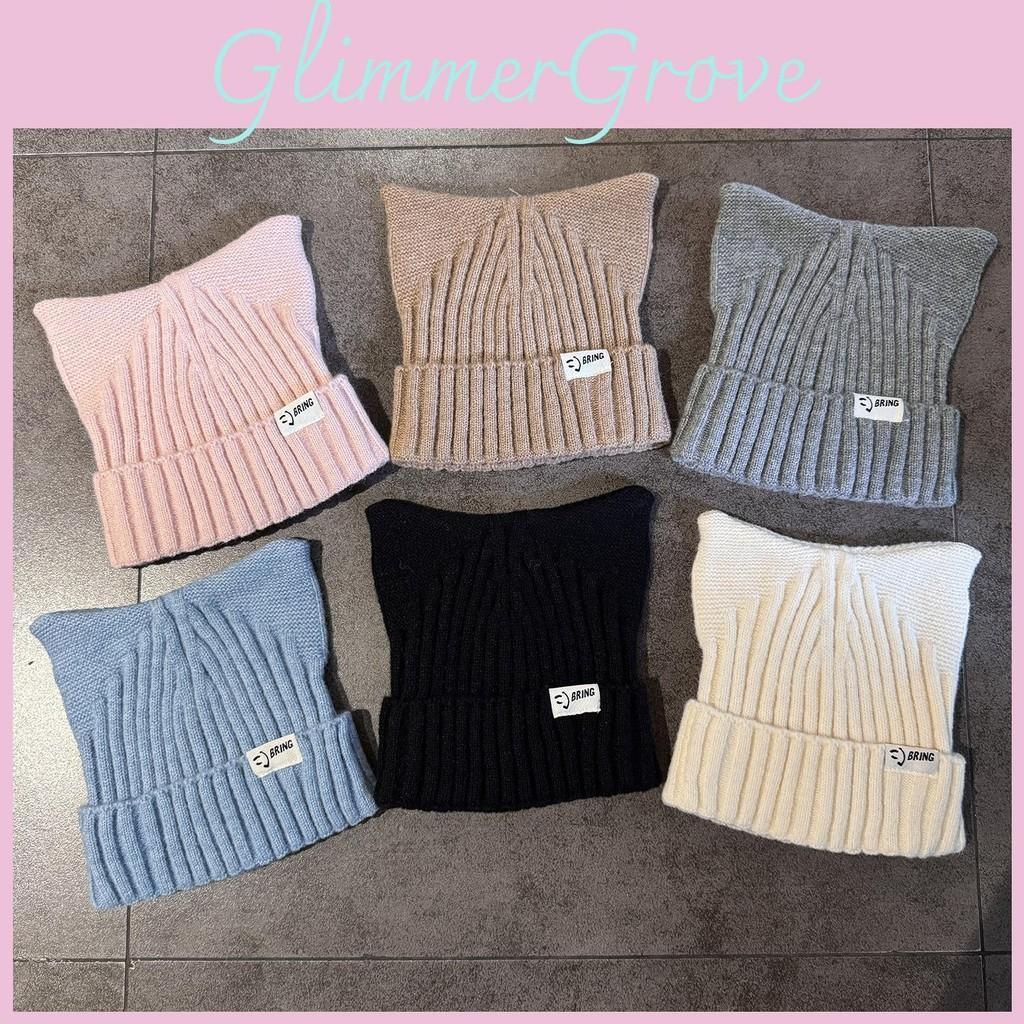 Cute Solid Cat Ears Shape Design Women Wool Knitting Hat For Fall Winter And