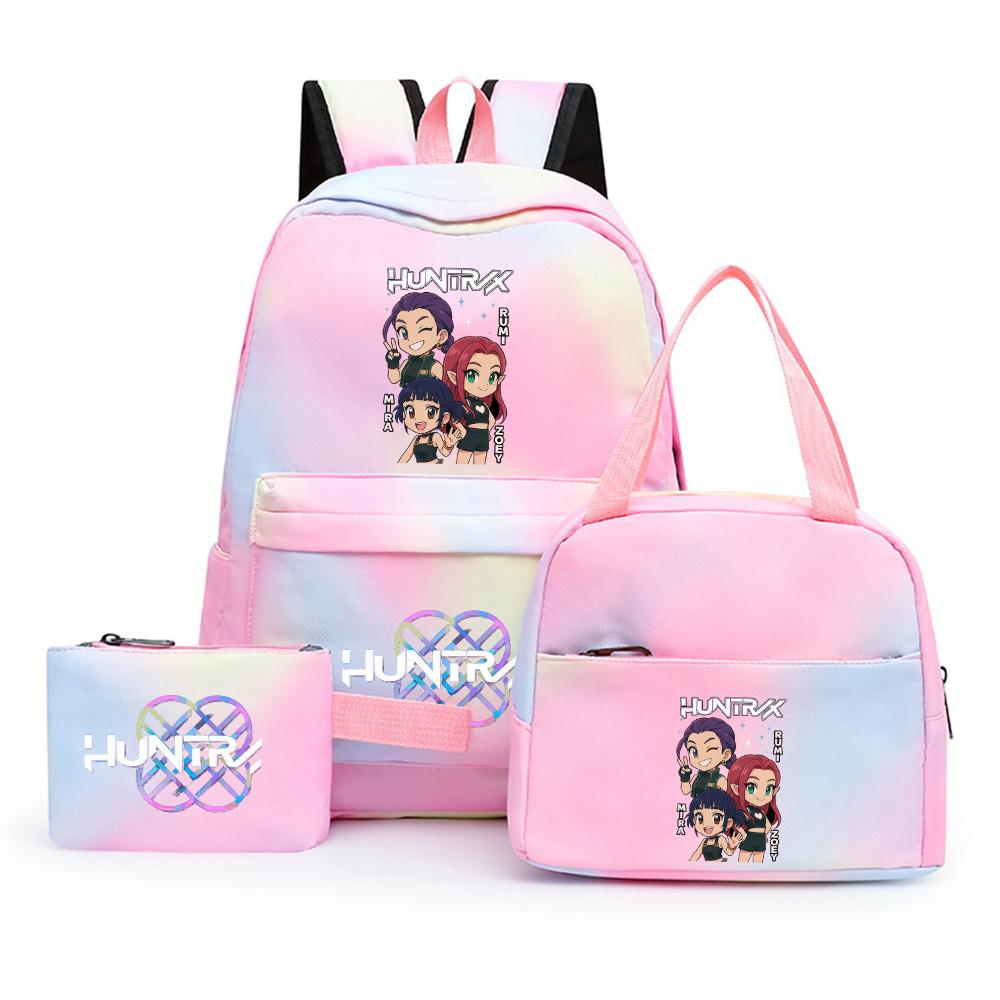 3Pcs/set Anime Cartoon Kpop Printed Backpack with Lunch Bag Pengcil Case for Teenager Girl Boy Bookbag Large Capacity Travel Bag