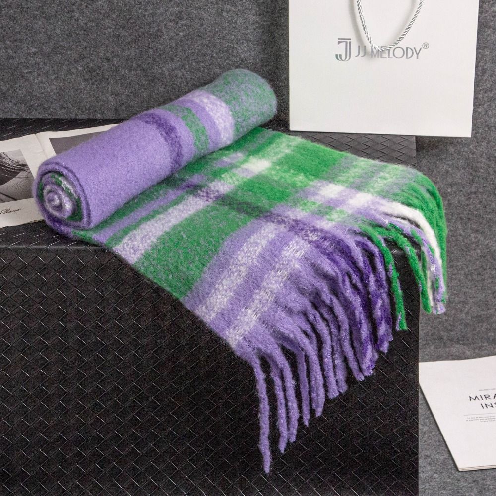 Plush Plaid Wool Scarf Tassel Cape Wraps Warm Winter Cashmere Scarves  Student