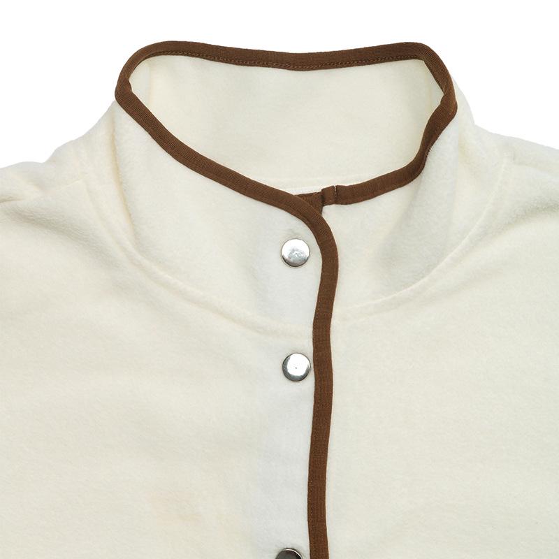 Color Block Fleece-Lined Stand Collar Women's Cardigan - 2025 Autumn/Winter Collection