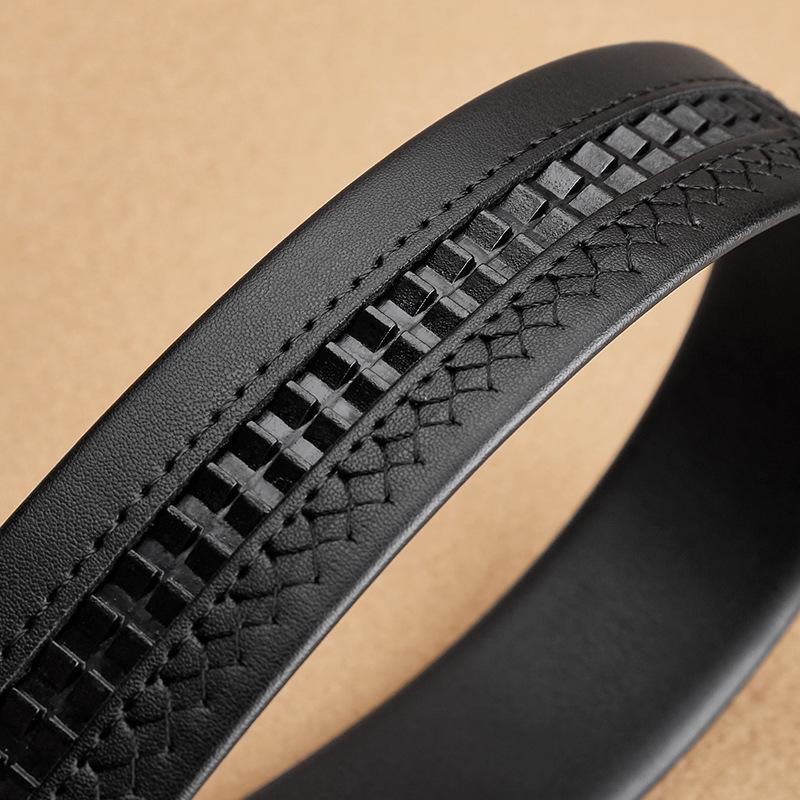 Men's Headless Genuine Leather Belt with Automatic Buckle - Fashionable for Business and Casual Wear