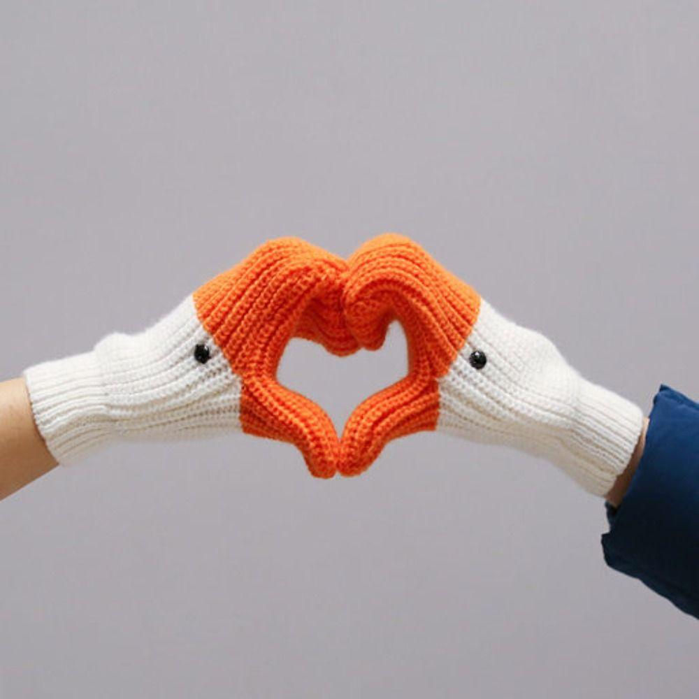 Creative Knitted Goose Gloves Funny Swan Gloves Fashion   Winter