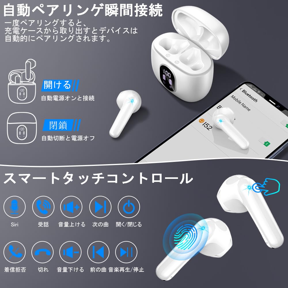 Bluetooth Wireless Earbuds Upgraded Bluetooth Compact and Bluetooth Automatic IPX7 Sound ENC Call Noise Low Instant Compatible with LED Fast 50 Hours