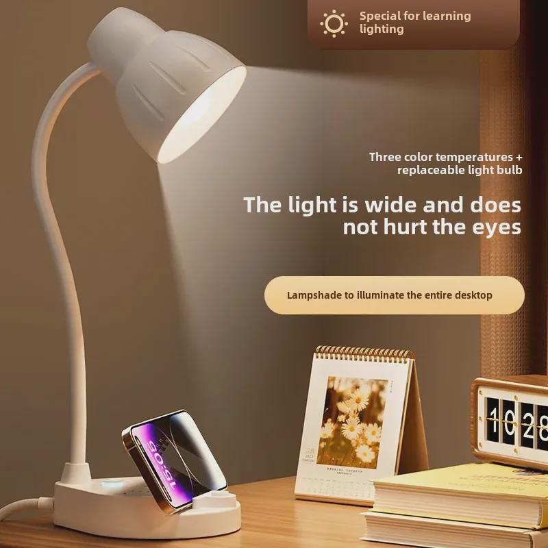 USB-Schreibtischlampe mit Smart-Steckdose für Augenschutz - Ideal für Studentenwohnheime und zum Lesen am Bett, Energiesparendes Design