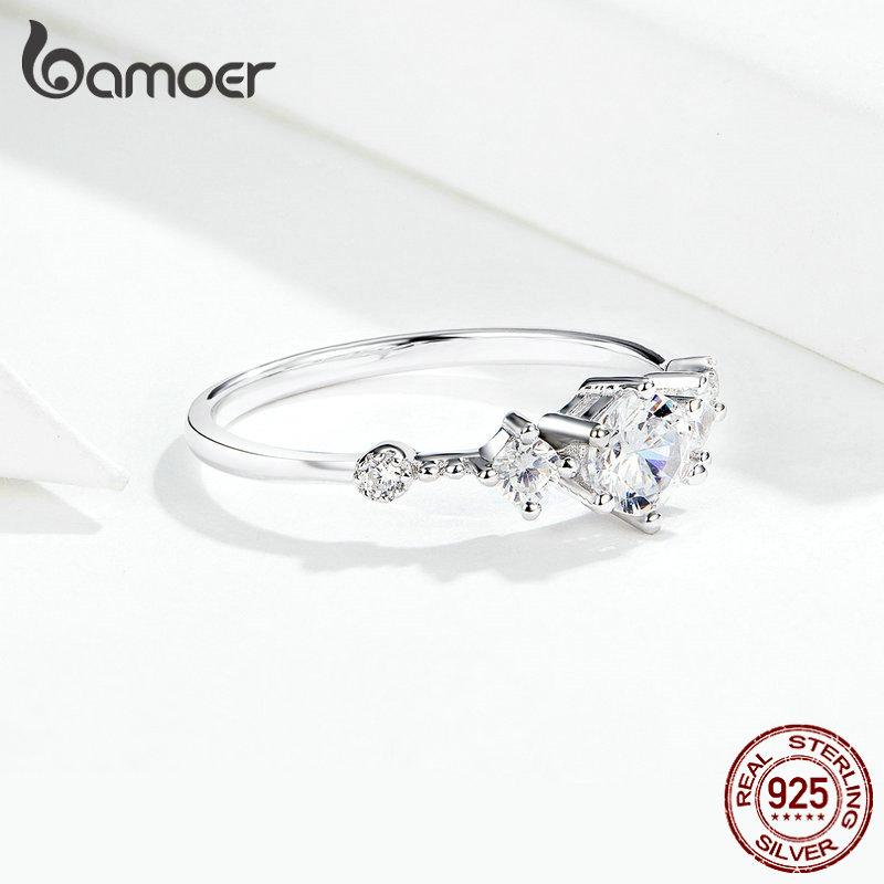 Bamoer Dazzling Sparkling Engagement Finger Rings for Women Solid Silver 925 Jewelry Wedding Statement Female Bijoux SCR568