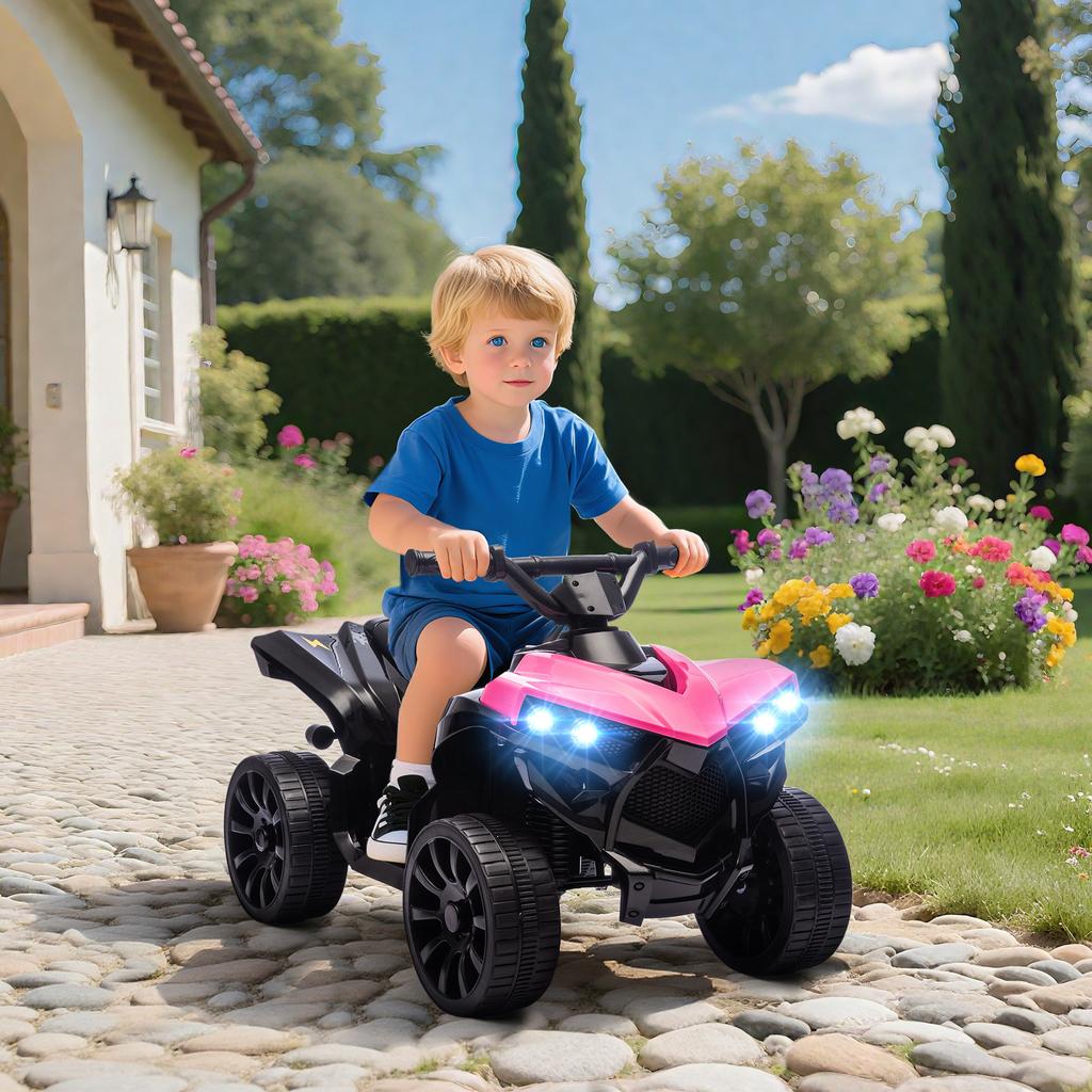 Quad Elettrico per Bambini 6V Quad per Bambini con Funzione Avanti, Indietro, Musica, Luci Anteriori a LED Rosa