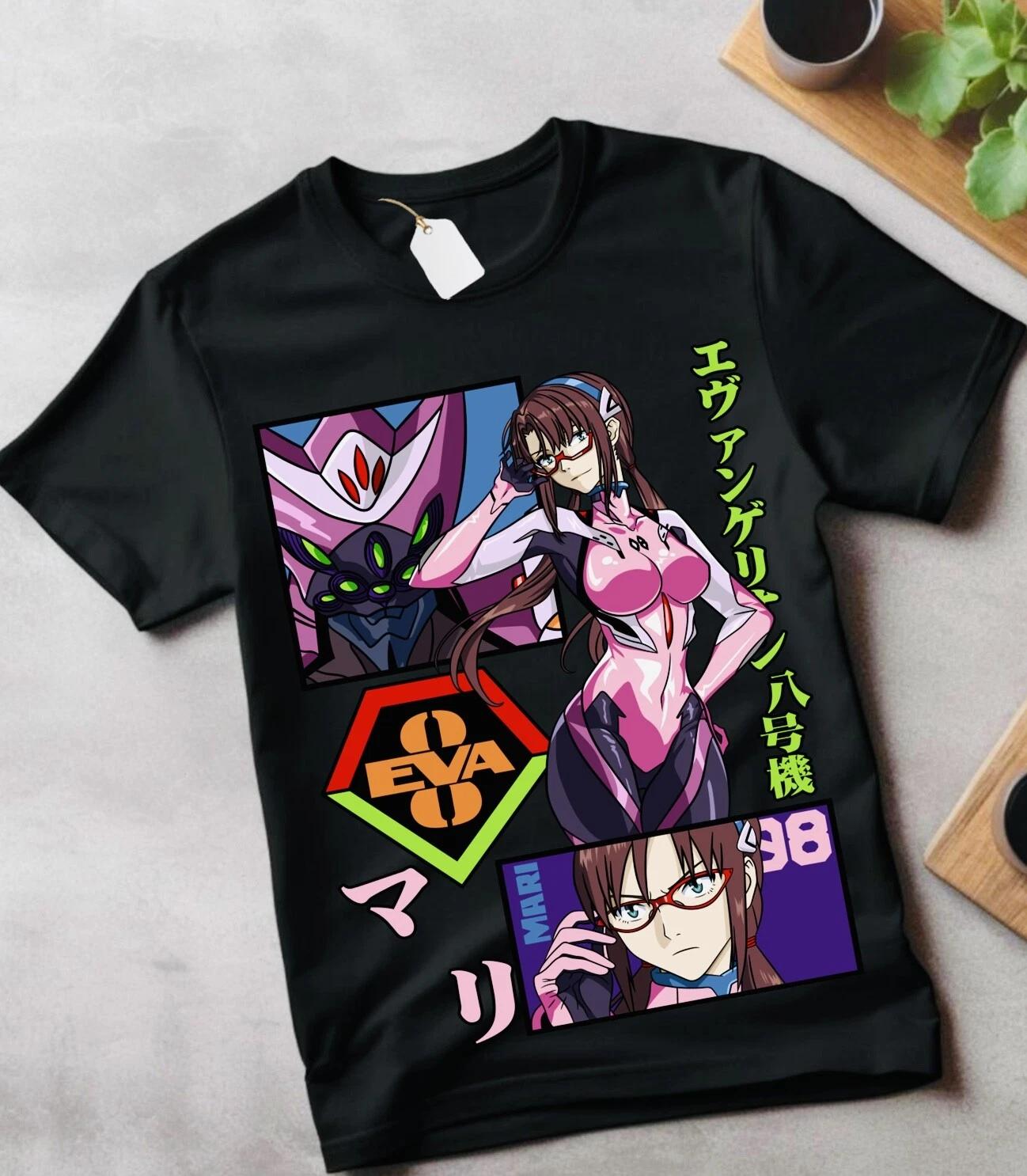 

Футболка Мисато Асука Neon Genesis Evangelion Кавай Аниме Черная Футболка Все Размеры 2XL