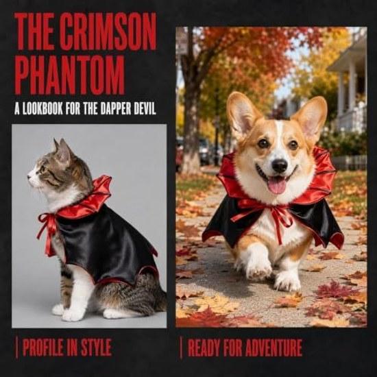 Hund Katze Halloween Kostüm 2-teiliges Set Fledermaus Umhang Teufelshorn Stirnband Haustier Outfit (S ca. 1,54 kg Rot)
