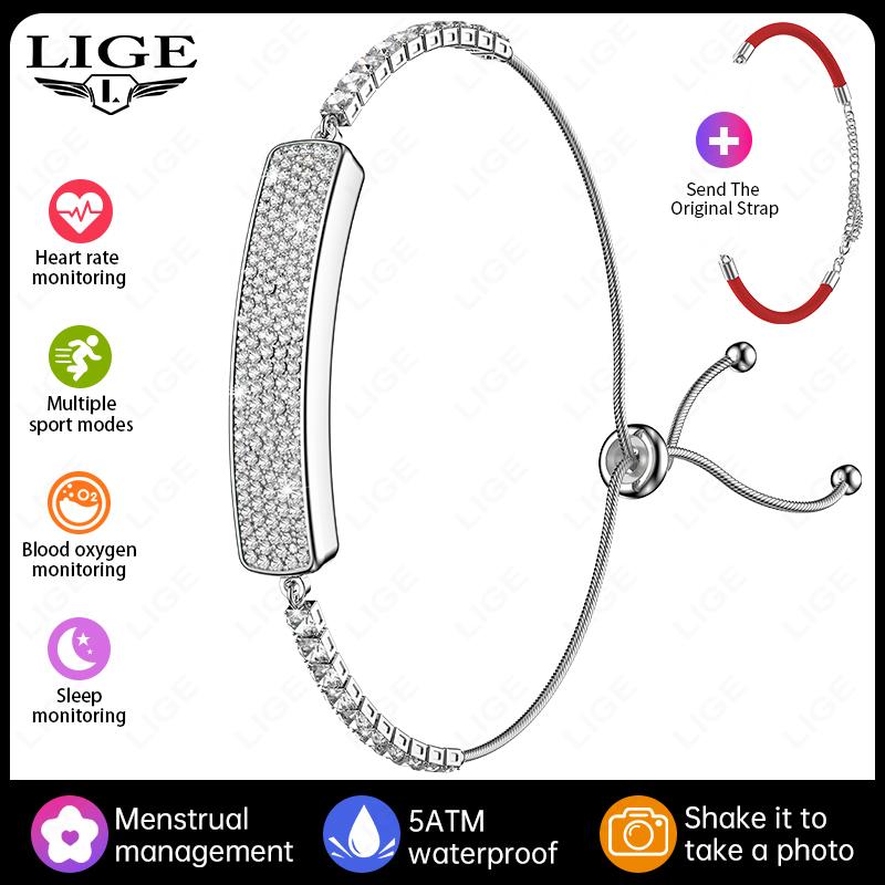 Fashion Diamond Ladies Smart Bracelet 5ATM Fitness Heart Rate Stress HRV Health Monitor Step Counting Smartwatch Women Band