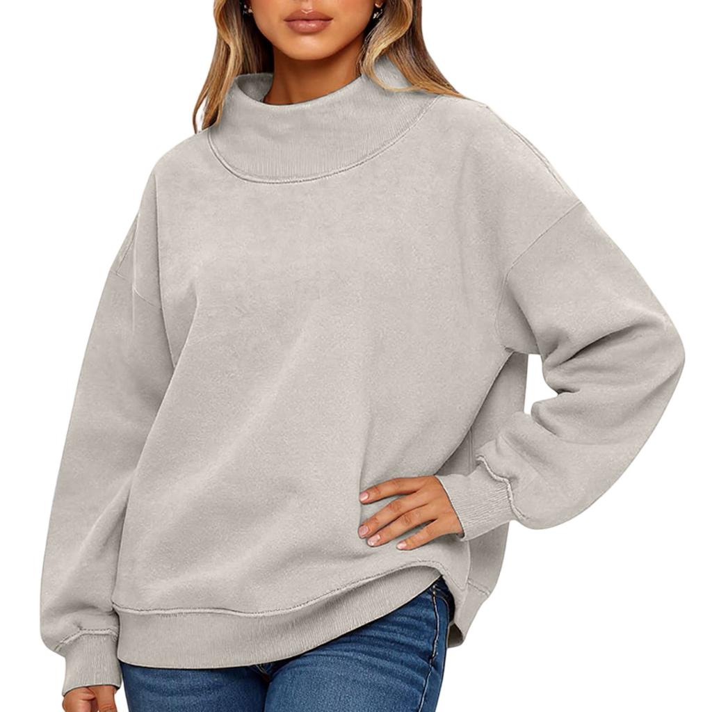 Ladies' Fashionable Loose High Neck Long Sleeved Color Hoodie Top Pullover
