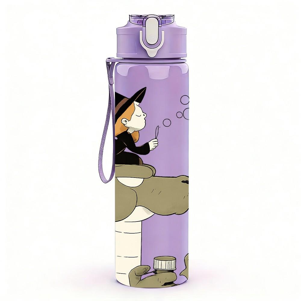 1PC Wizard Crocodile Cartoon 750ml Color Plastic Sports Water Bottle Leakproof Flip Straw Lid Suitable for Sports Office Home Use