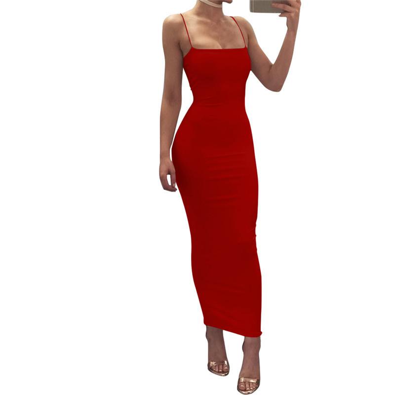 Y2K European and American Women's Suspender Dress, Summer New Sexy Slim Fit Solid Color Long Skirt
