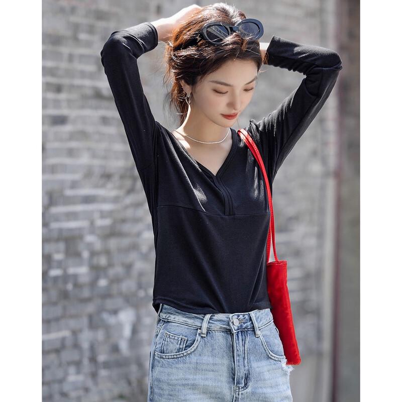 Demana Women s Spring V-Neck Long-Sleeve T-Shirt S
