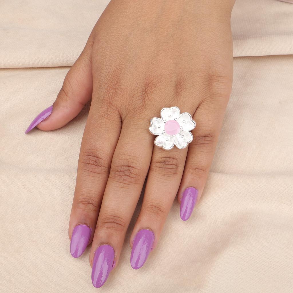 Boho Rose Chalcedony Gemstone 925 Sterling Silver Jewelry Handmade Stylish Ring CZR-1-12