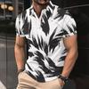 Trendy short-sleeve polo shirt with abstract line print, perfect for casual daily wear.