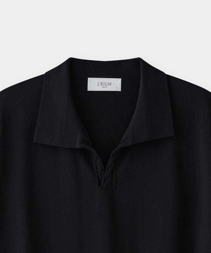 Jeilium Cotton Summer Essential Cable Polo Neck Black (Dry Touch)