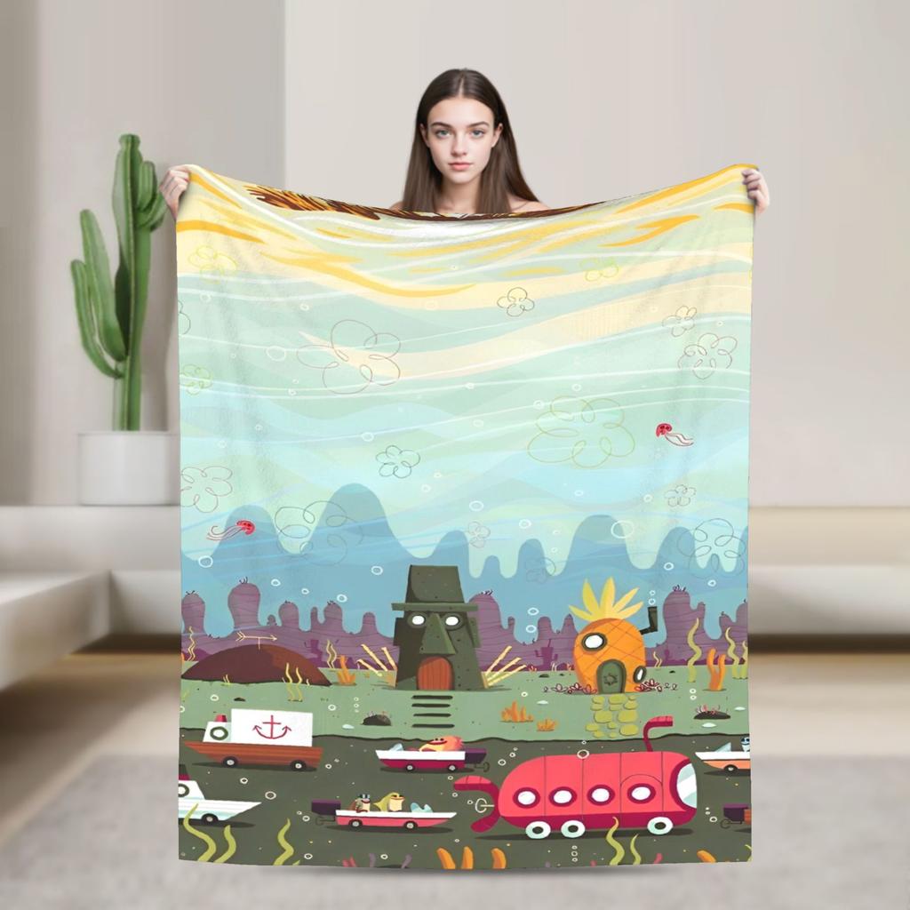 SpongeBob SquarePants Cartoon Blankets Fleece Lightweight Thin Throw Blanket for Bedroom Sofa Bed Rug