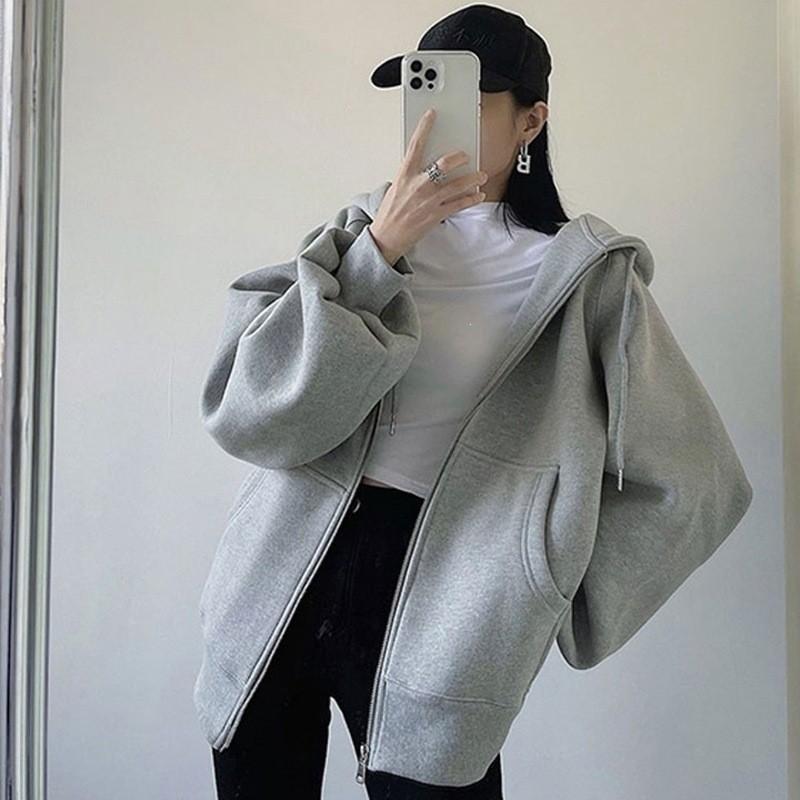 Geometric Pattern Hooded Zipup Sweatshirt For Women Casual Spring Fashion