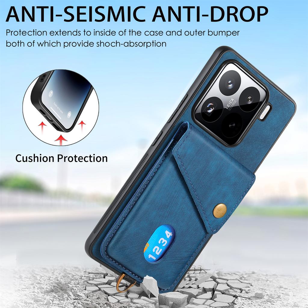 For Xiaomi 15 Case Leather+TPU Back Cover with Card Slot Kickstand