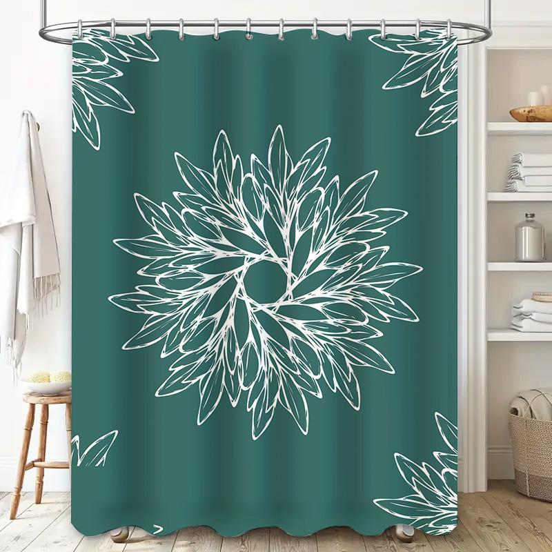 Green White Floral Shower Curtain Brick Wall Bath Decor 180Cm Waterproof Fabric Tree Pattern Design For Bathroom Modern Style Ho