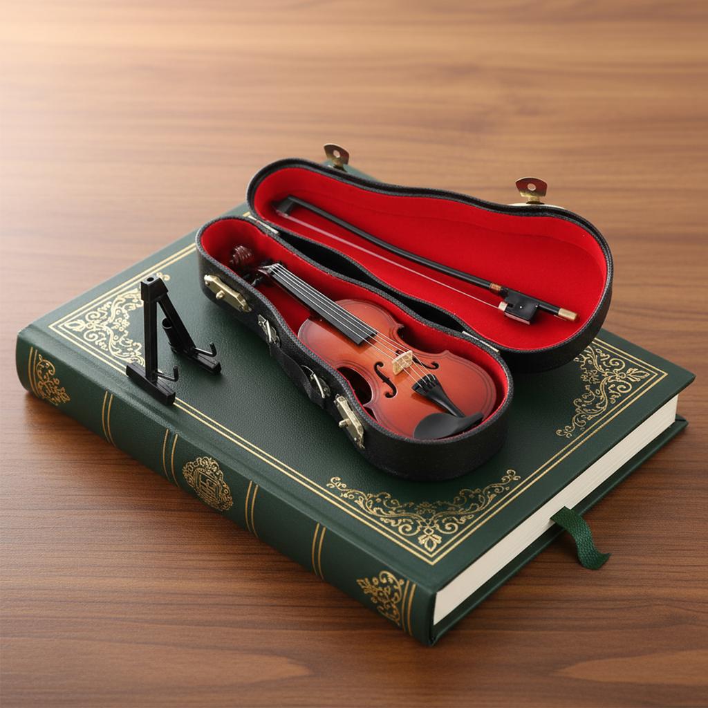 Tiny Violin Instrument Model with Bow Stand Support World's Tiniest Violin Miniature Violin Model for Decorating Dollhouse Home