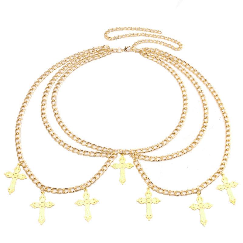 Eur American Fashion Cross Pendant Waist Chain With Layered Body Chain For Adults