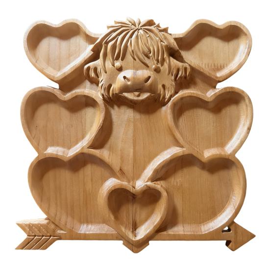 Highland Koe Charcuterieplank Rustieke Serveerplank met Compartimenten Houten Schaal voor Kaas Fruit Snacks Feest