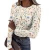 Women Casual Crew Neck Long Sleeve Ribbed Top with All Over Floral Print Lightweight Pullover Blouse for Daily Wear