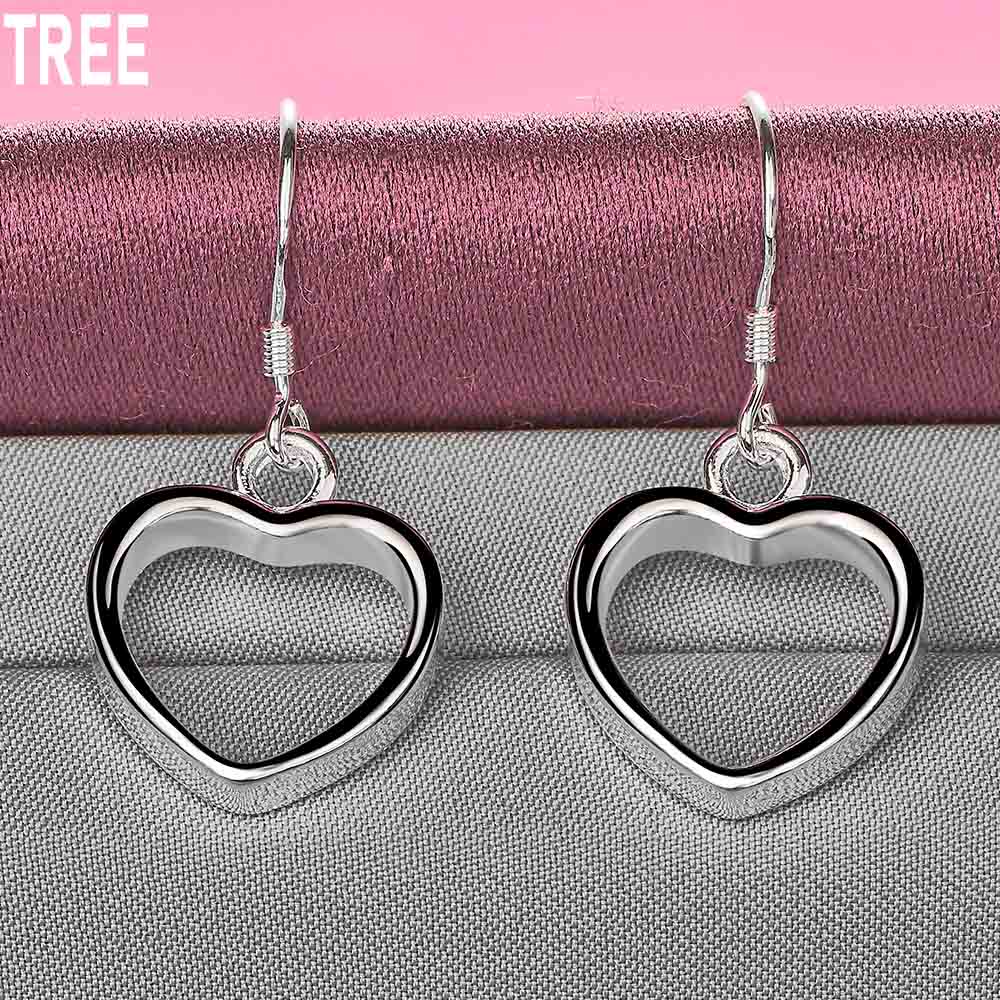 925 Sterling Silver Hollow Heart-shaped Pendant Piercing Earrings Fashion Wedding Jewelry