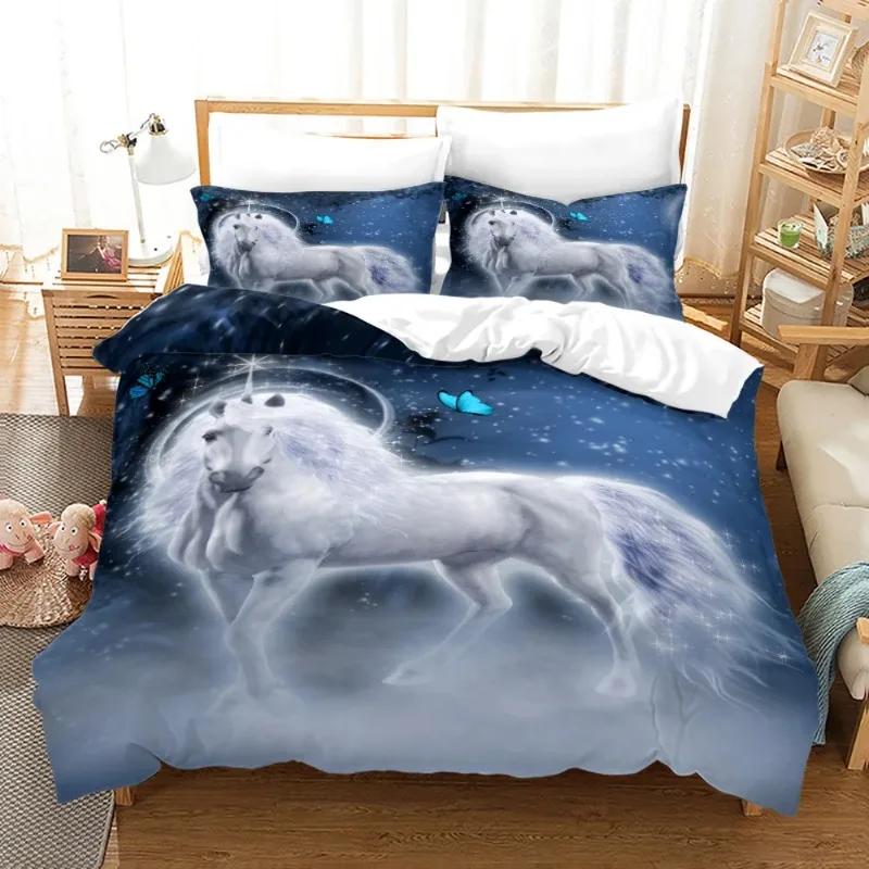 Comforter 3D Bedclothes For Rainbow Horse/Four Leaf Cloverstar Horse Zebra Animal Winter S Bedroom Set Home Textile