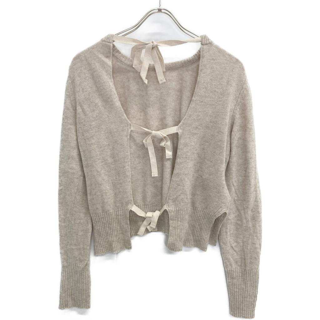 MIUMIU 21 Year Old MML495 1ZJF Beige Virgin Wool X Cashmere Back Open Ribbon Knit Pullover Tops 40 beigeUsed