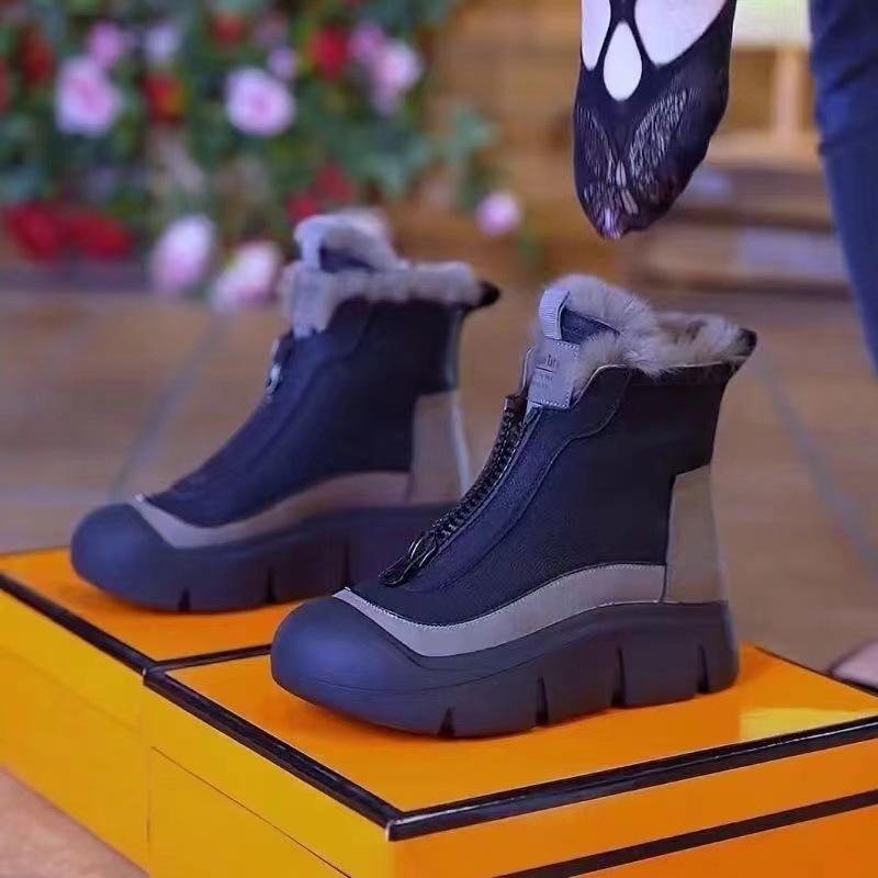 Thick Soled Versatile Autumn and Winter Martin Boots Cotton Shoes Mom High Top Snow Boots Soft Soled Short Boots with Thick Fleece