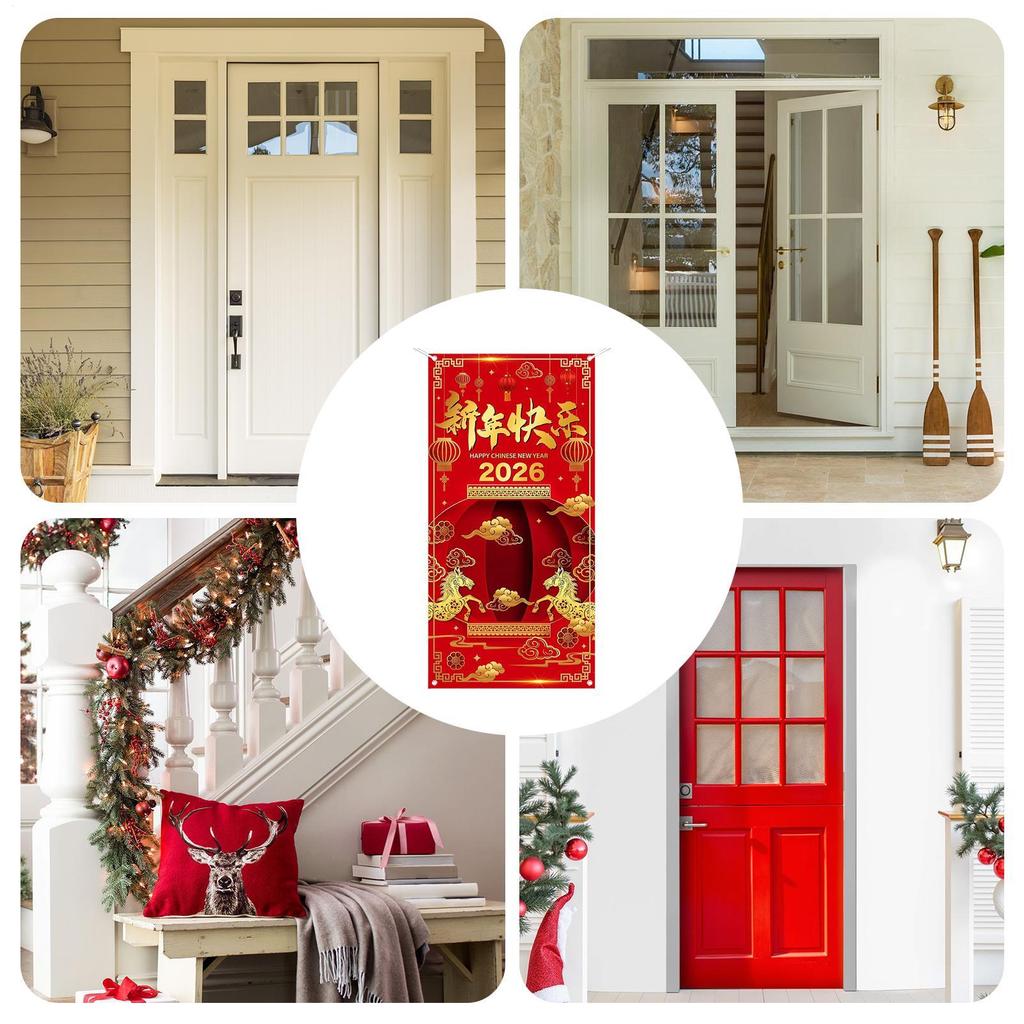 Year of The Horse 2026 Happy Chinese New Year Door Cover Decorations Banner Flag Welcome Hanging Backdrop Party decor