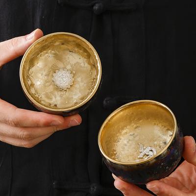Bunte Pfau-Einlage aus Silber vergoldete Jianzhan Kung Fu Teetasse persönliche exklusive Meistertasse reine handgefertigte Teetasse