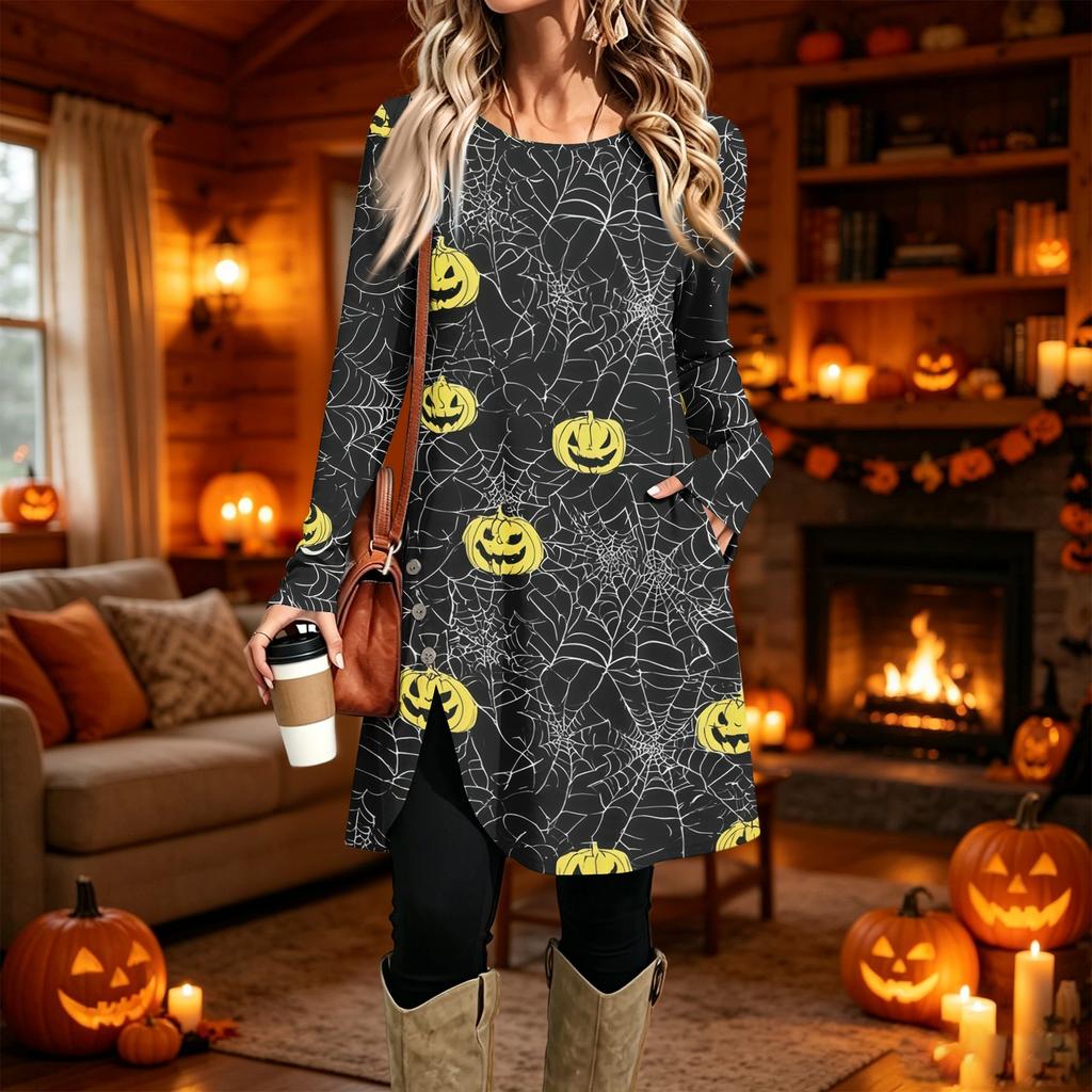 Women's Fashion Casual Printed Long Sleeve Round Neck Dress
