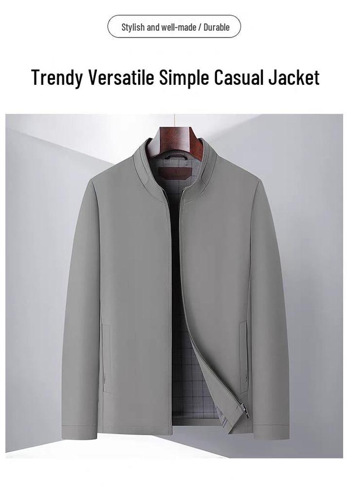 Men's Business Casual Zipper Jacket - Solid Color, Simple Cadre Style for Spring/Autumn