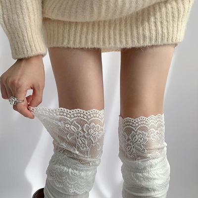 White Lace Thigh-High Stockings with Long Boots - Autumn/Winter Lolita Style