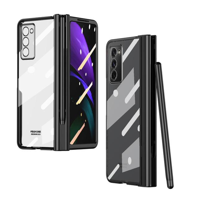 Luxury Plating S Pen Holder Clear Case For Samsung Galaxy Z Fold 3 4 Fold4 5g Fold3 Fold 2 Fold2 With Screen Protector Film