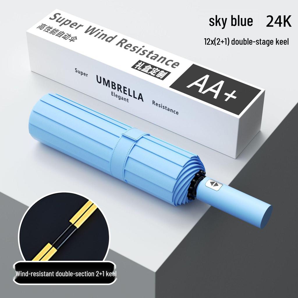 Reinforced Windproof Black Umbrella with UV Protection for All Weather Conditions