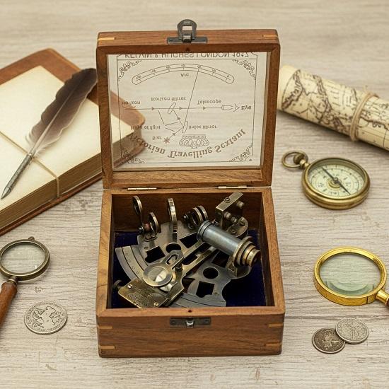 Brass Sextant Kelvin Hughes London 1917 Wooden Box