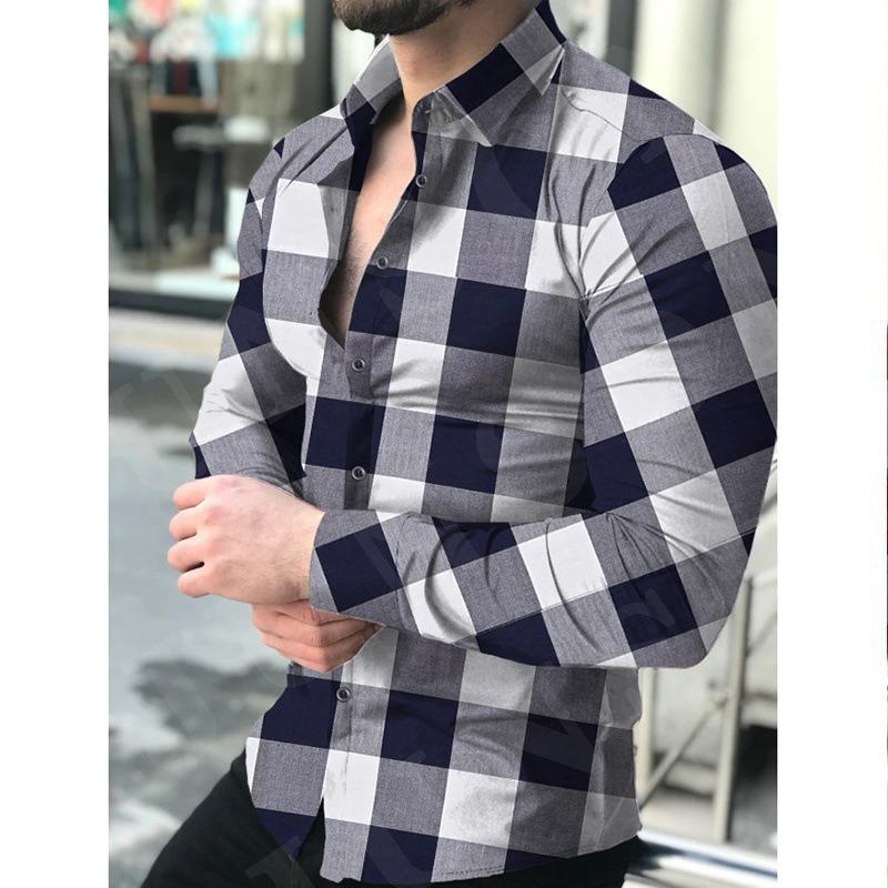 Spring Men s Slim Fit Red Black Plaid Button Down Shirt Casual Long Sleeve Top S